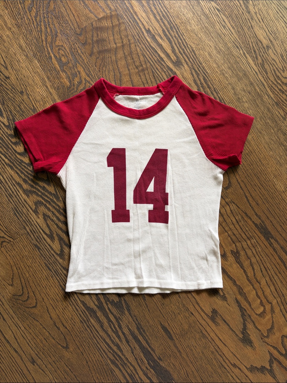 Brandy Melville White and Red Raglan Number 14 Tee